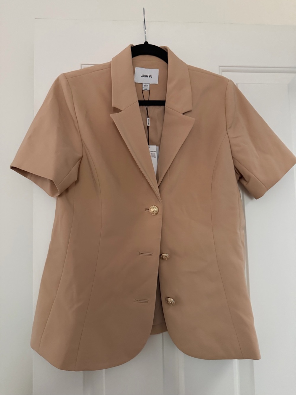 Jason Wu Short-Sleeve Tailored Blazer in Camel